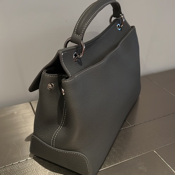 Taupe Grey Real Leather Handbag Tote 12”x8.5”x5” with Handle and Shoulder Strap - Picture 8 of 10